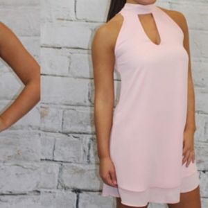 Keyhole Halter Neck Dress in pink